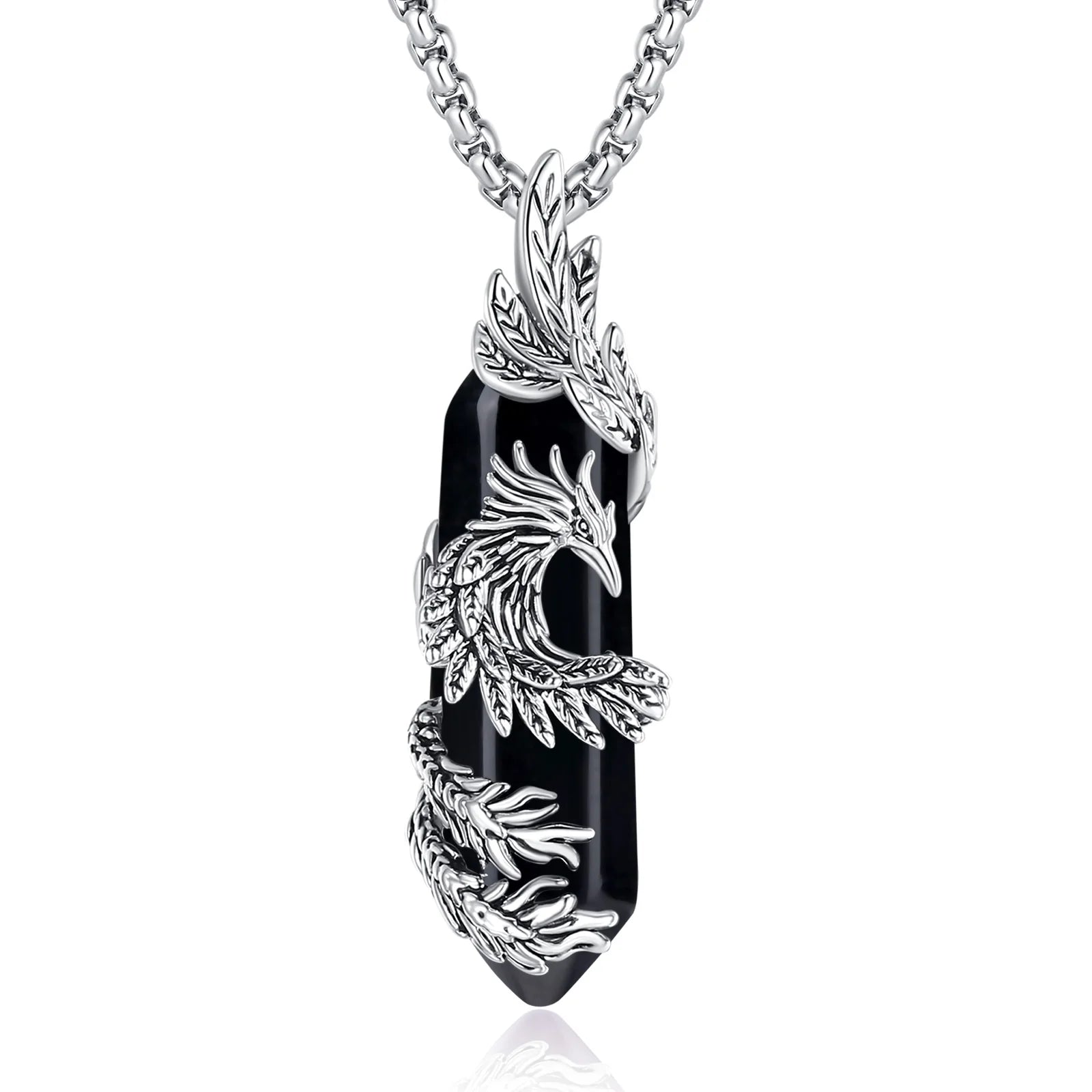 Necklace Obsidian Phoenix  Amethyst Carnelian Turquoise White crystal Healing Stone Pendant Spiritual