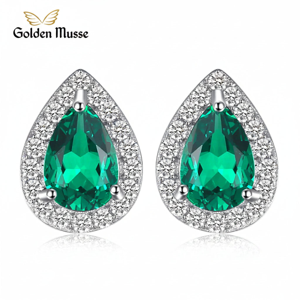 Earrings Pear Emerald Stud