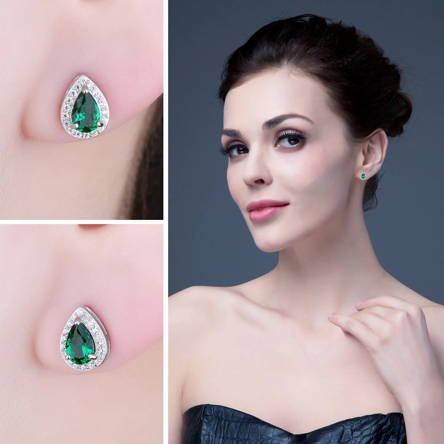 Earrings Pear Emerald Stud