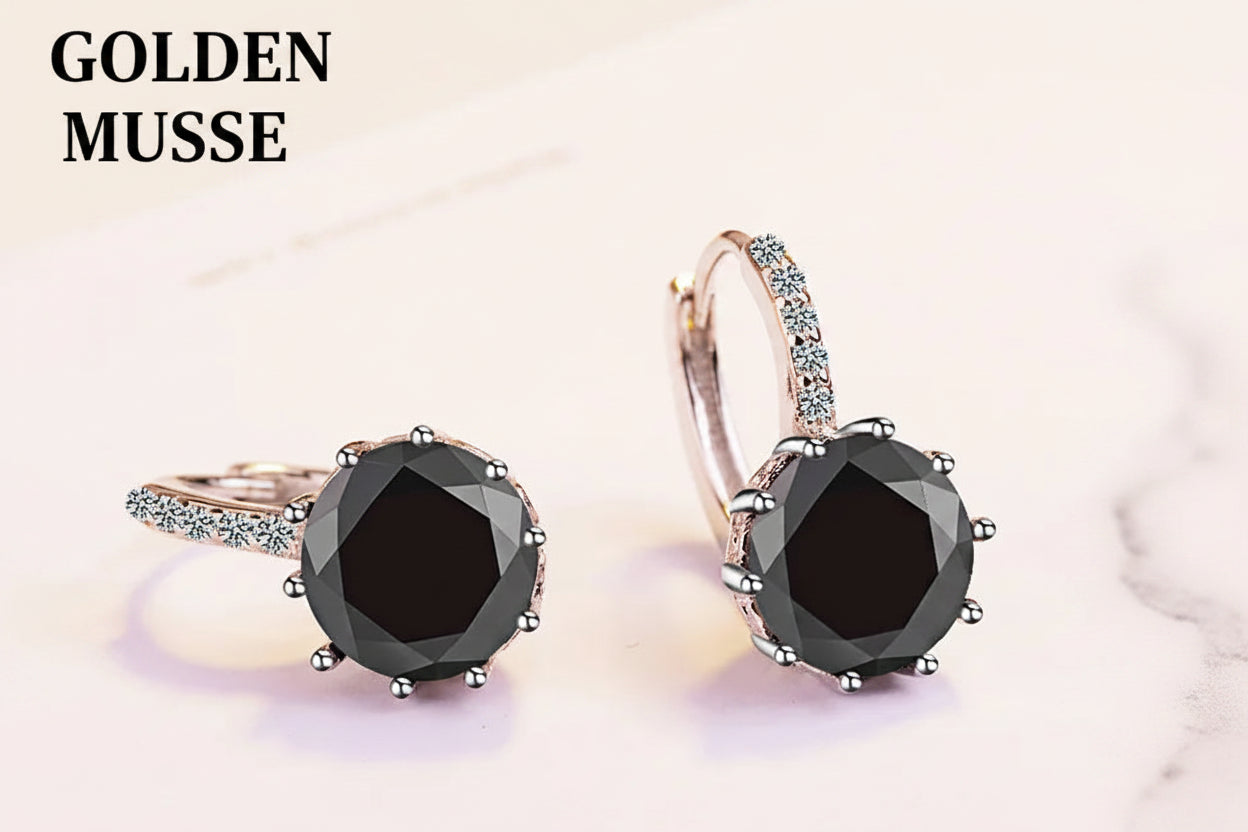 Earrings Black Crystal Hoop