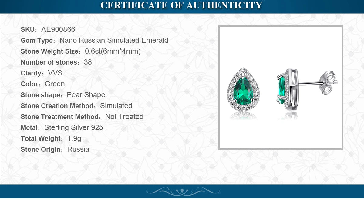 Earrings Pear Emerald Stud
