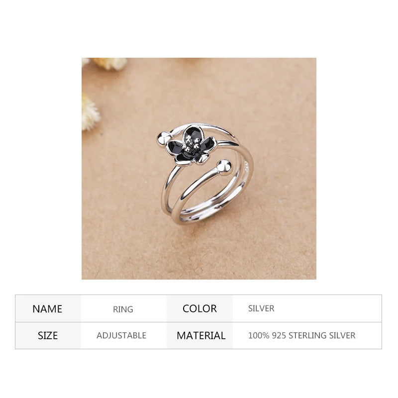 Ring Black Flower Adjustable