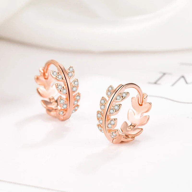 Earrings Punk Rock Rose Gold Leaf Hoop