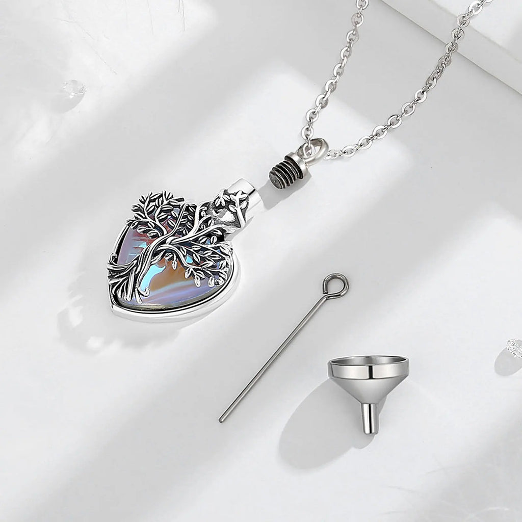 Necklace 925 Sterling Silver Tree of Life Ashes Urn Pendant  Vintage Tree Moonstone Cremation Urn Memorial Jewelry Gift