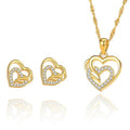Necklace and Earrings Golden Double Heart