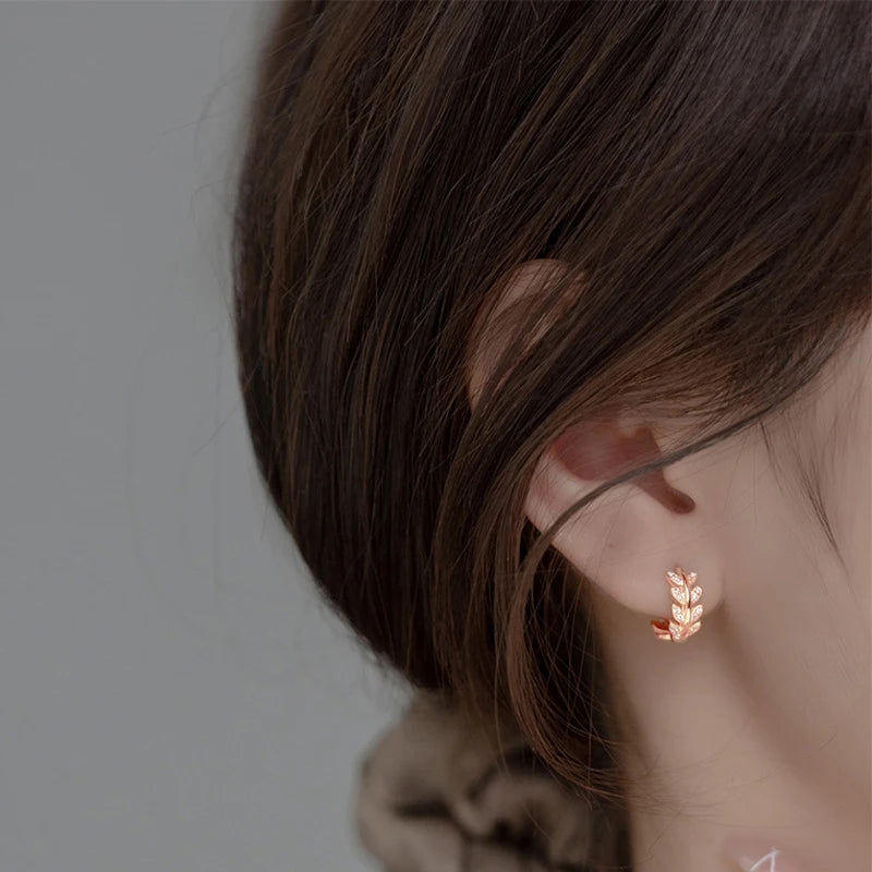 Earrings Punk Rock Rose Gold Leaf Hoop