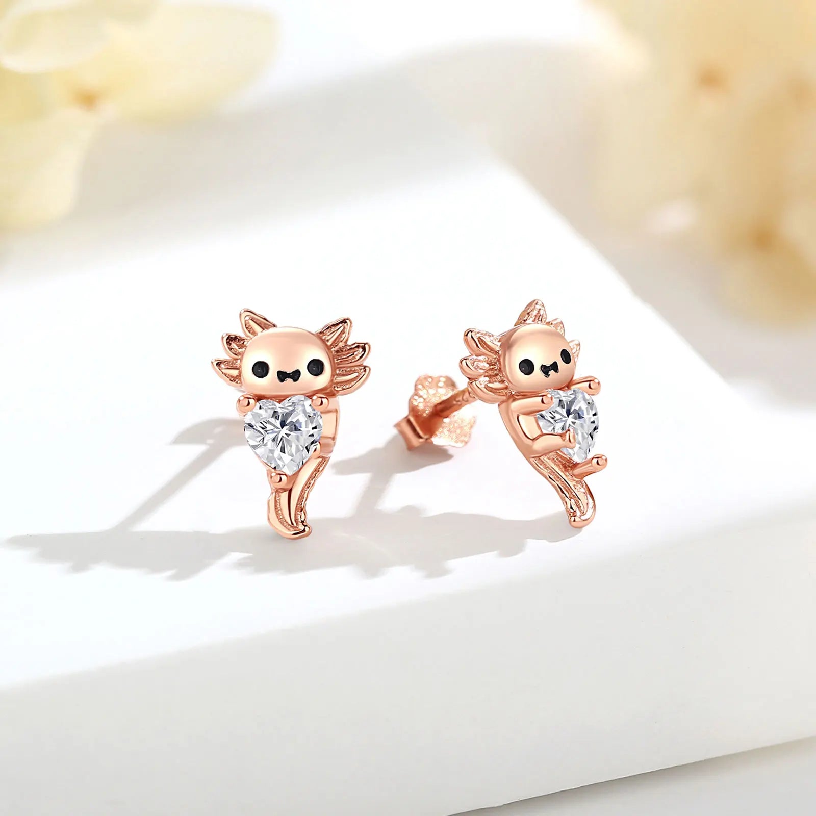 Cute Axolotl 925 Sterling Silver  Earrings Kawaii Zircon Axolotl Stud Earrings Animal Jewelry Christmas Gift for Woman