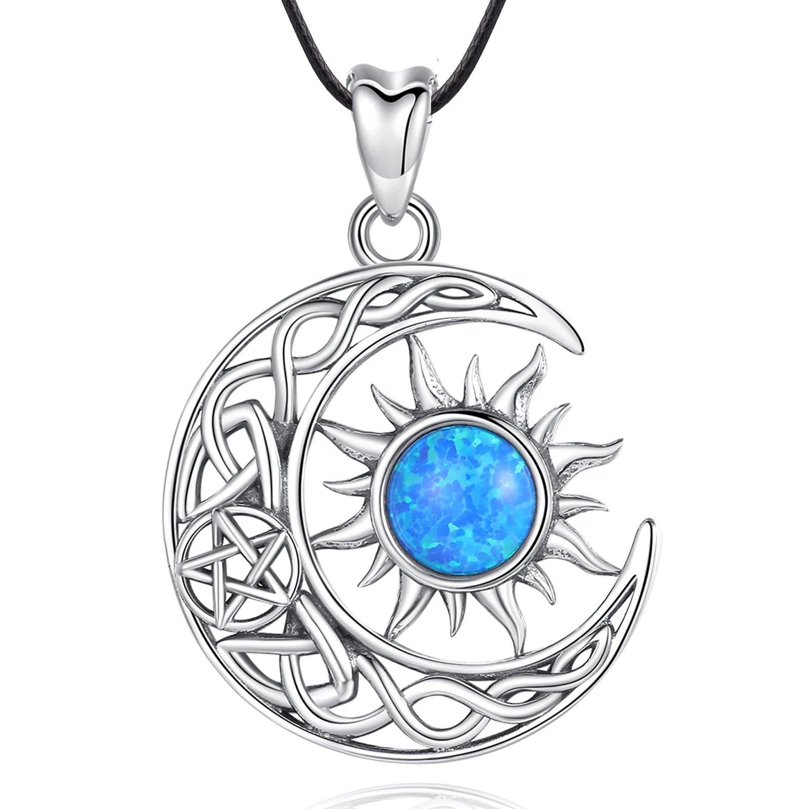 Necklace for Women & Man  925 Sterling Silver Sun Moon Pentagram Viking Celtic knot Moon Pendant Fine Jewelry party