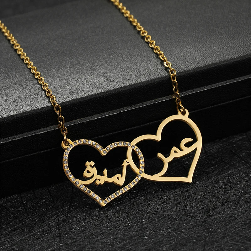 Necklace Personalized Double Heart Arabic