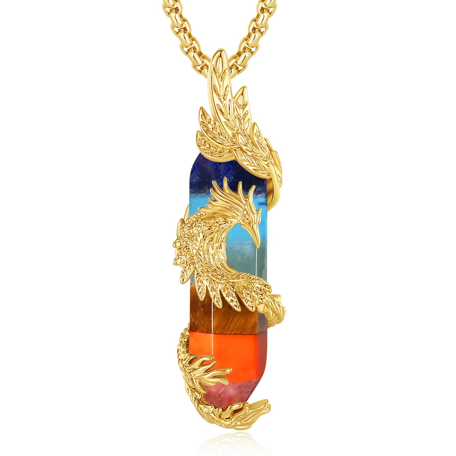 Necklace Obsidian Phoenix  Amethyst Carnelian Turquoise White crystal Healing Stone Pendant Spiritual