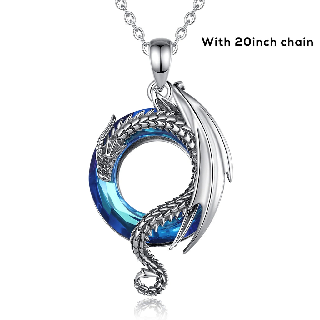 Neckalce 925 Sterling Silver Dragon  for Women Luxury Austrian Crystal Cool Dragon Trendy Jewelry