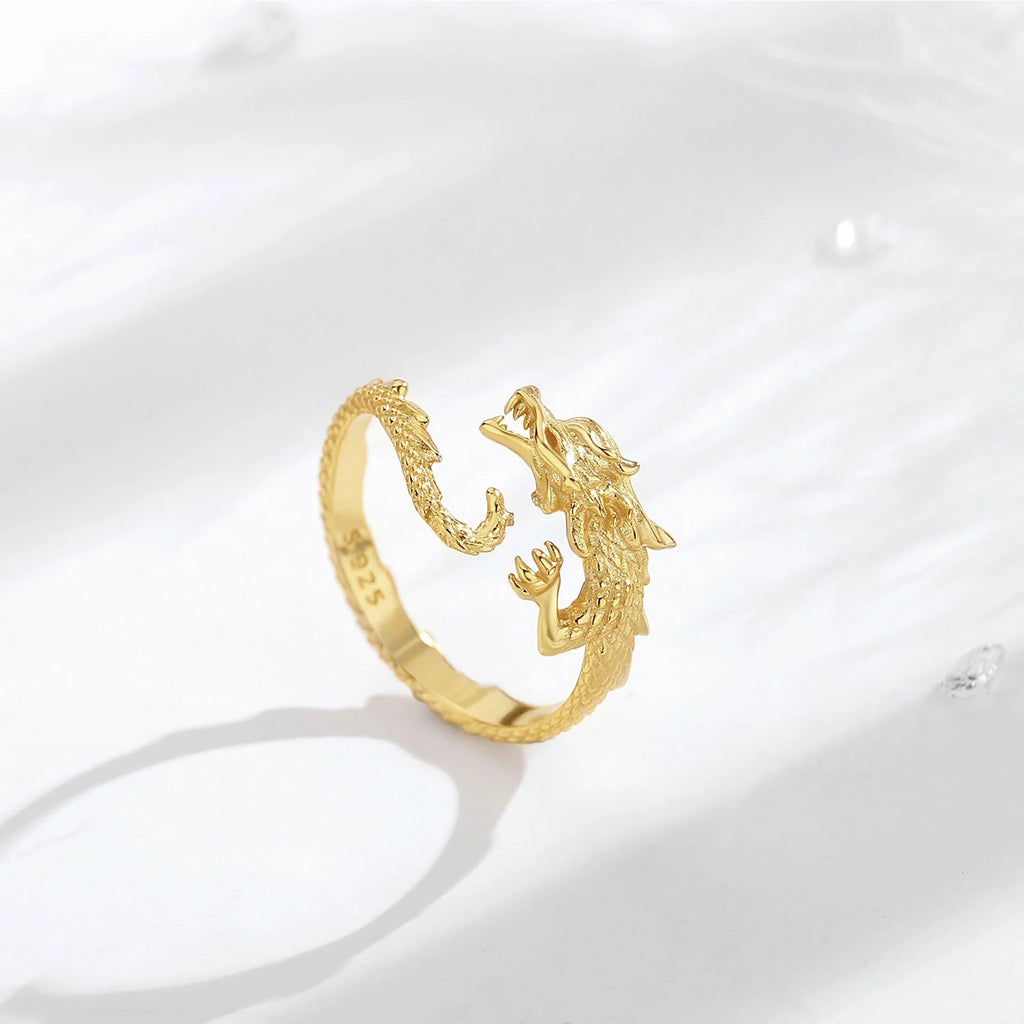 Ring 925 Sterling Silver Cool Dragon Adjustable for Men Women Temperament Personality Dragon Ring vintage Jewelry Gift
