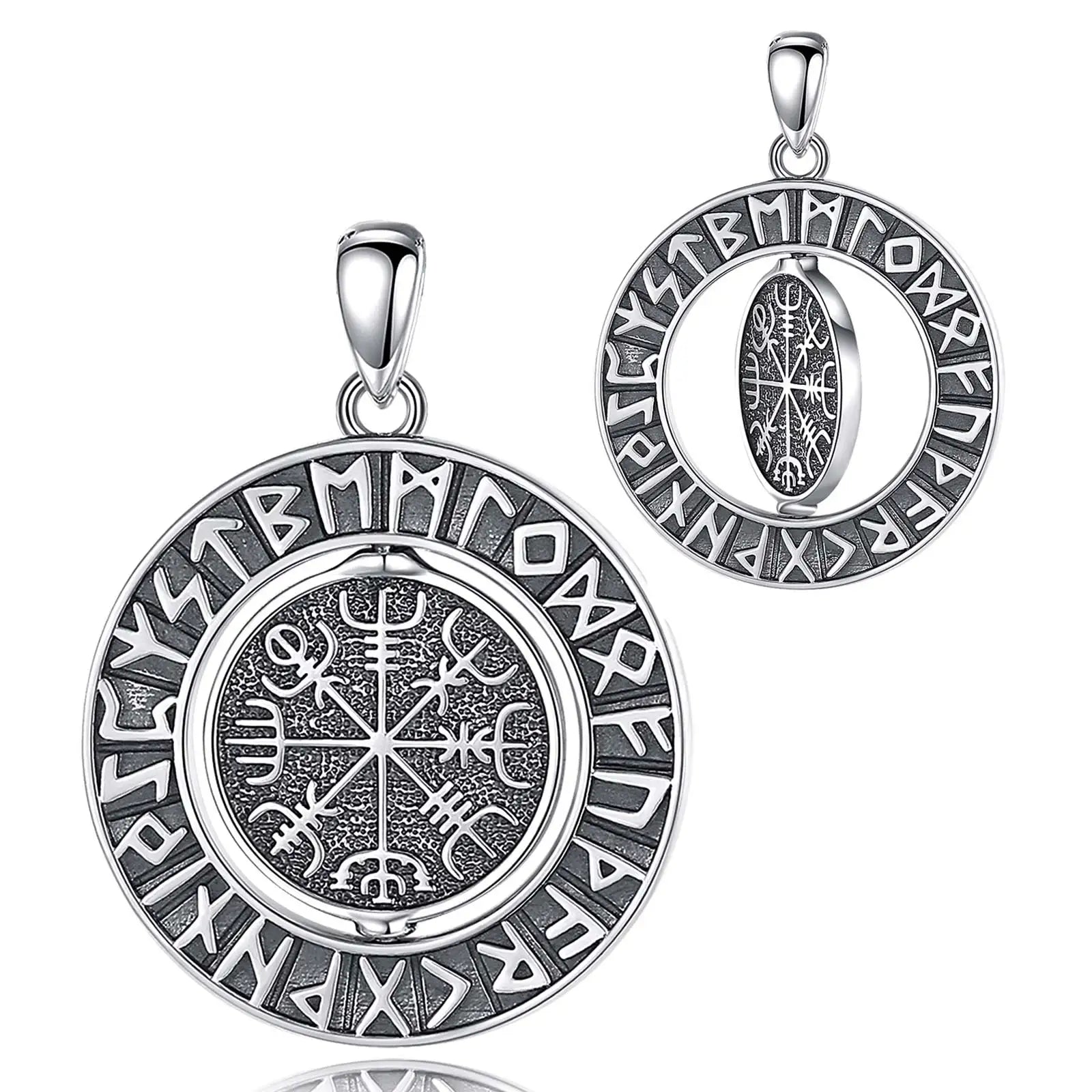 Runes viking 925 Sterling Silver for Women Man Compass Norse Viking Amulet Necklace rotatable
