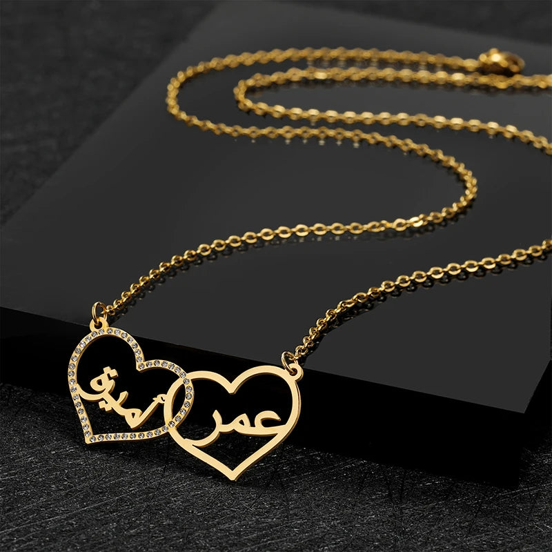 Necklace Personalized Double Heart Arabic