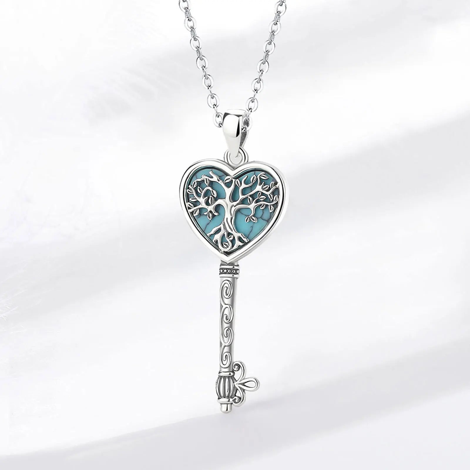 Necklace for Women 925 Sterling Silver Tree of Life Turquoise Yggdrasil key Pendant Tree Heart