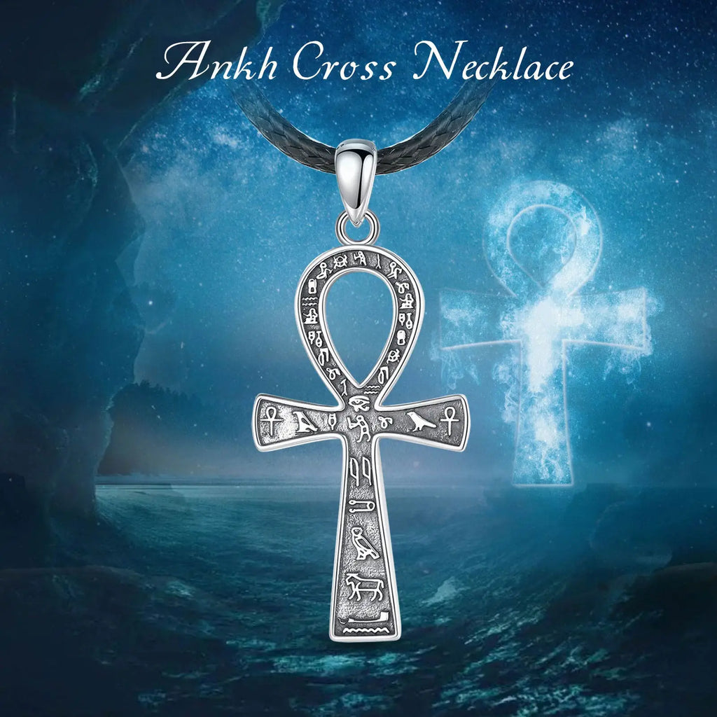 Necklace for Women Man 925 Sterling Silver Ancient Egyptian Cross  Fine Ankh Cross Amulet Pendant