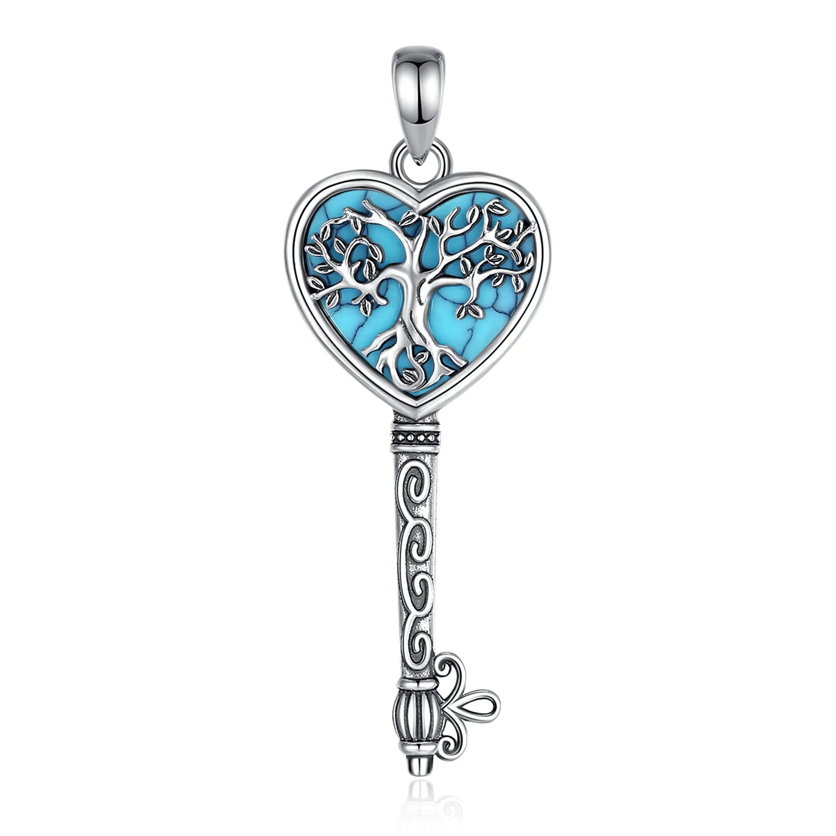 Necklace for Women 925 Sterling Silver Tree of Life Turquoise Yggdrasil key Pendant Tree Heart