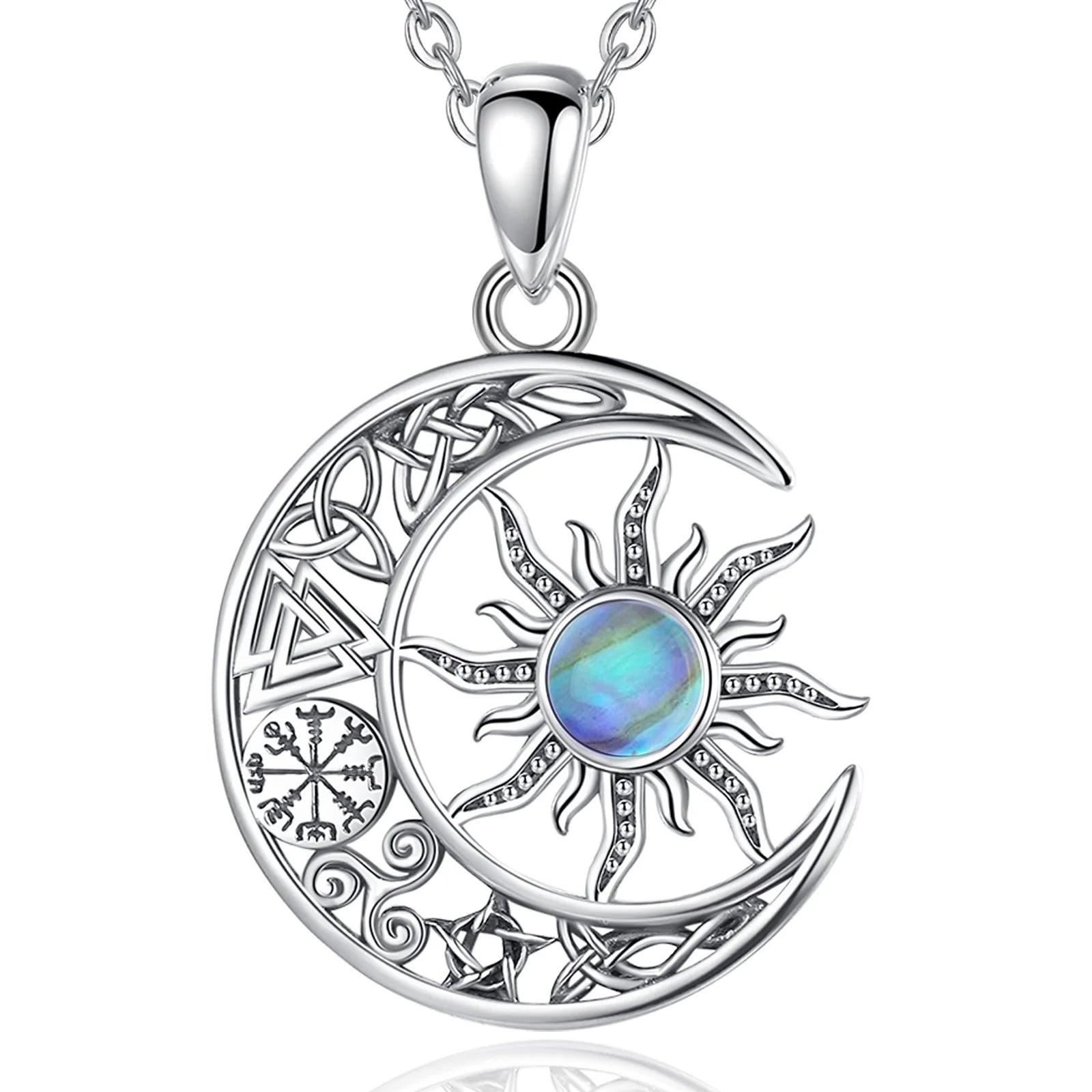 Necklace for Women & Man  925 Sterling Silver Sun Moon Pentagram Viking Celtic knot Moon Pendant Fine Jewelry party