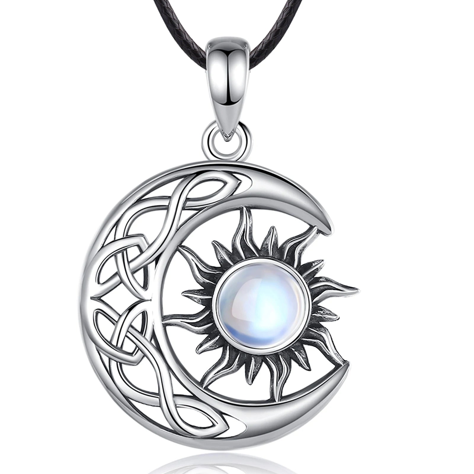 Necklace for Women & Man  925 Sterling Silver Sun Moon Pentagram Viking Celtic knot Moon Pendant Fine Jewelry party