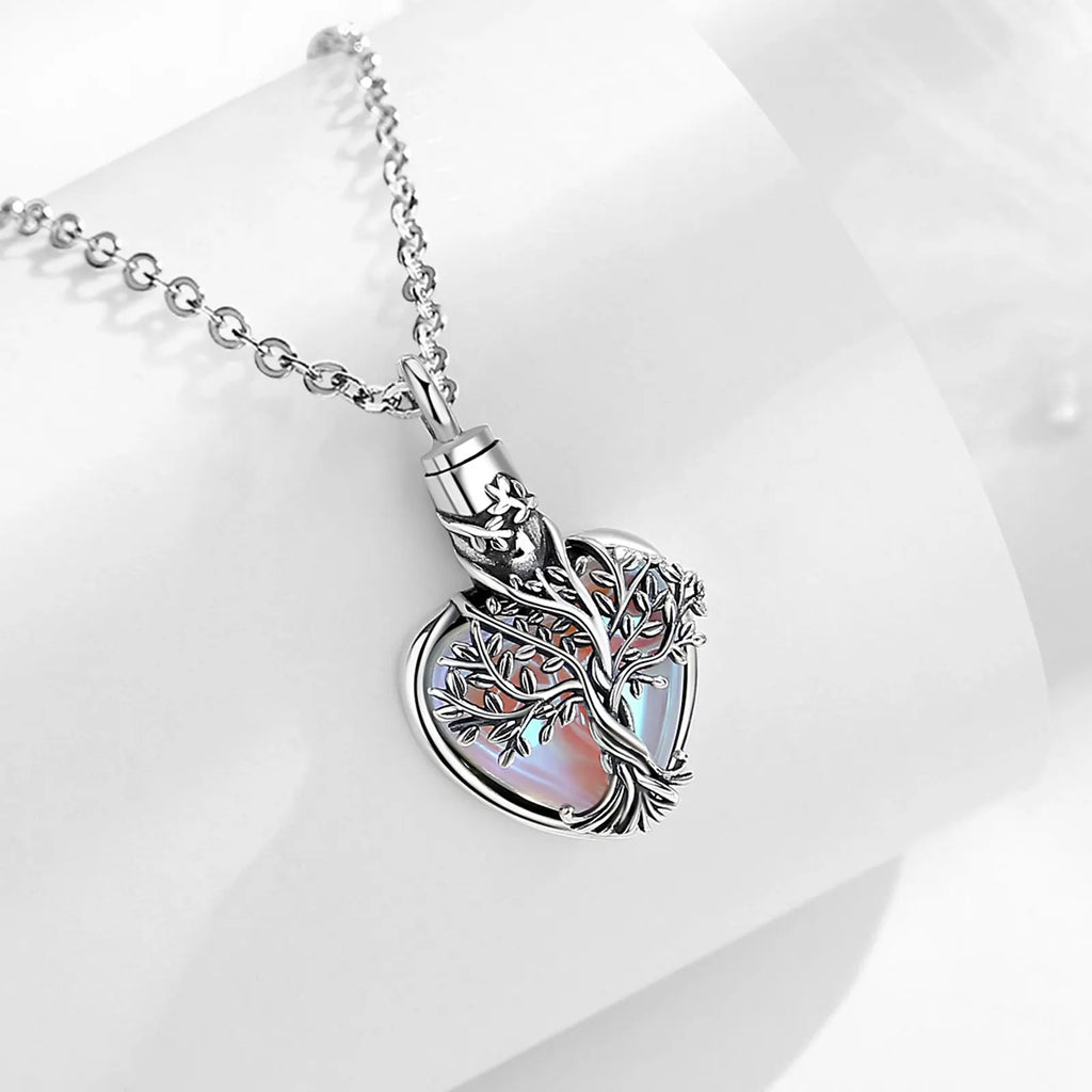 Necklace 925 Sterling Silver Tree of Life Ashes Urn Pendant  Vintage Tree Moonstone Cremation Urn Memorial Jewelry Gift