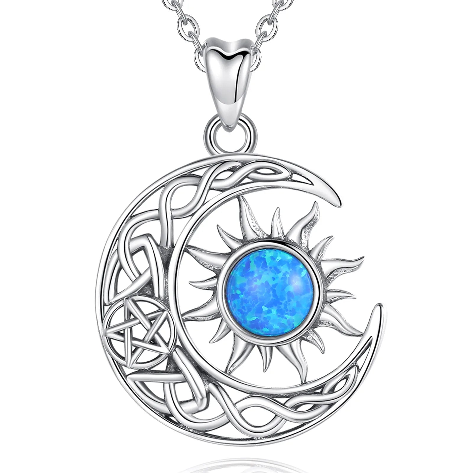 Necklace for Women & Man  925 Sterling Silver Sun Moon Pentagram Viking Celtic knot Moon Pendant Fine Jewelry party