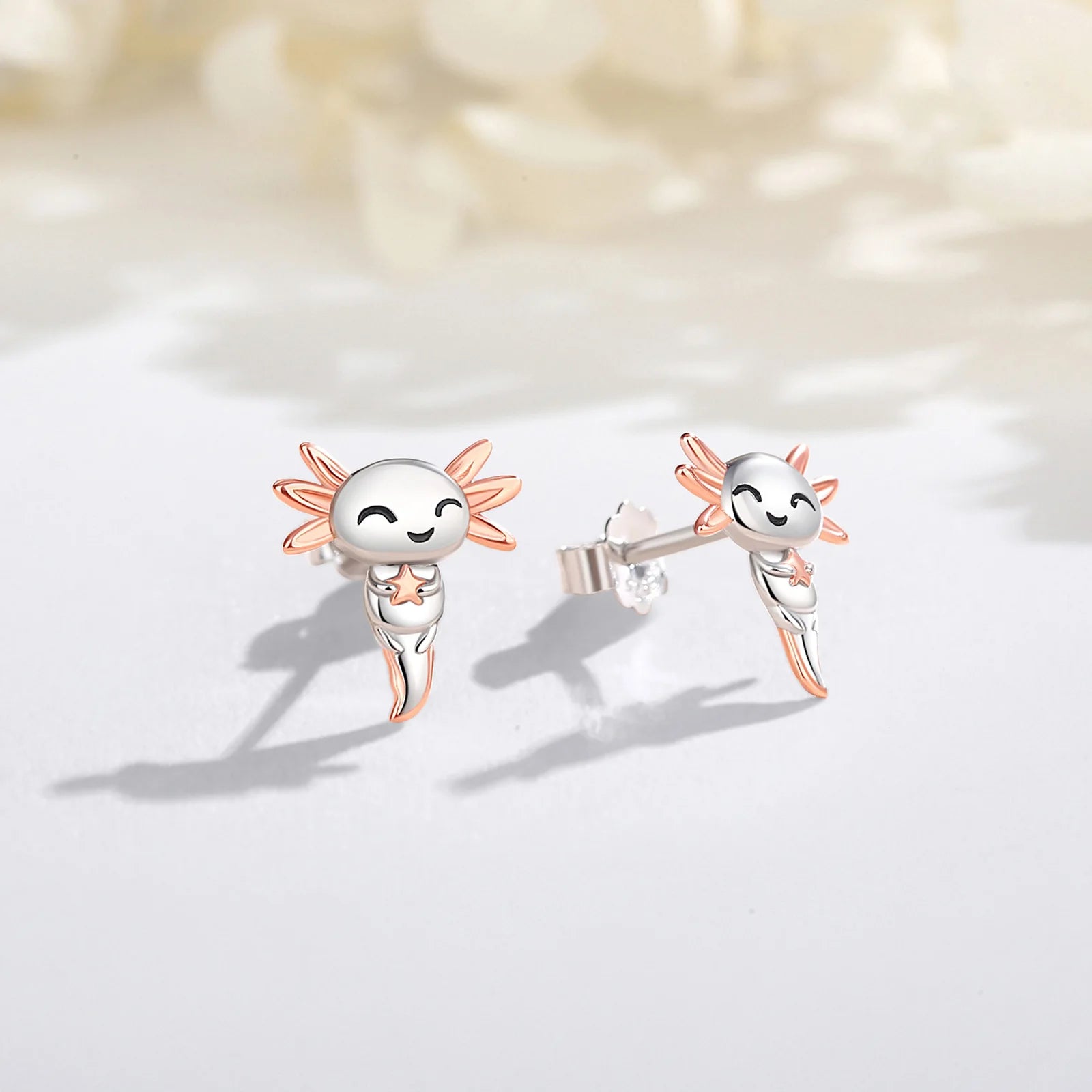 Cute Axolotl 925 Sterling Silver  Earrings Kawaii Zircon Axolotl Stud Earrings Animal Jewelry Christmas Gift for Woman