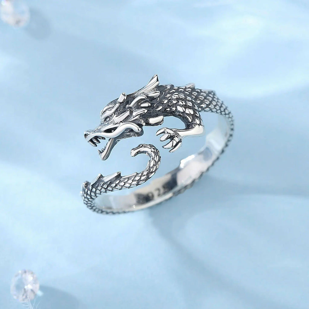 Ring 925 Sterling Silver Cool Dragon Adjustable for Men Women Temperament Personality Dragon Ring vintage Jewelry Gift