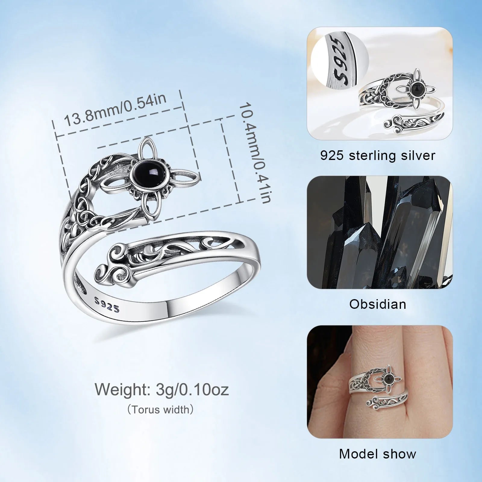 Ring Obsidian Witch's Knot