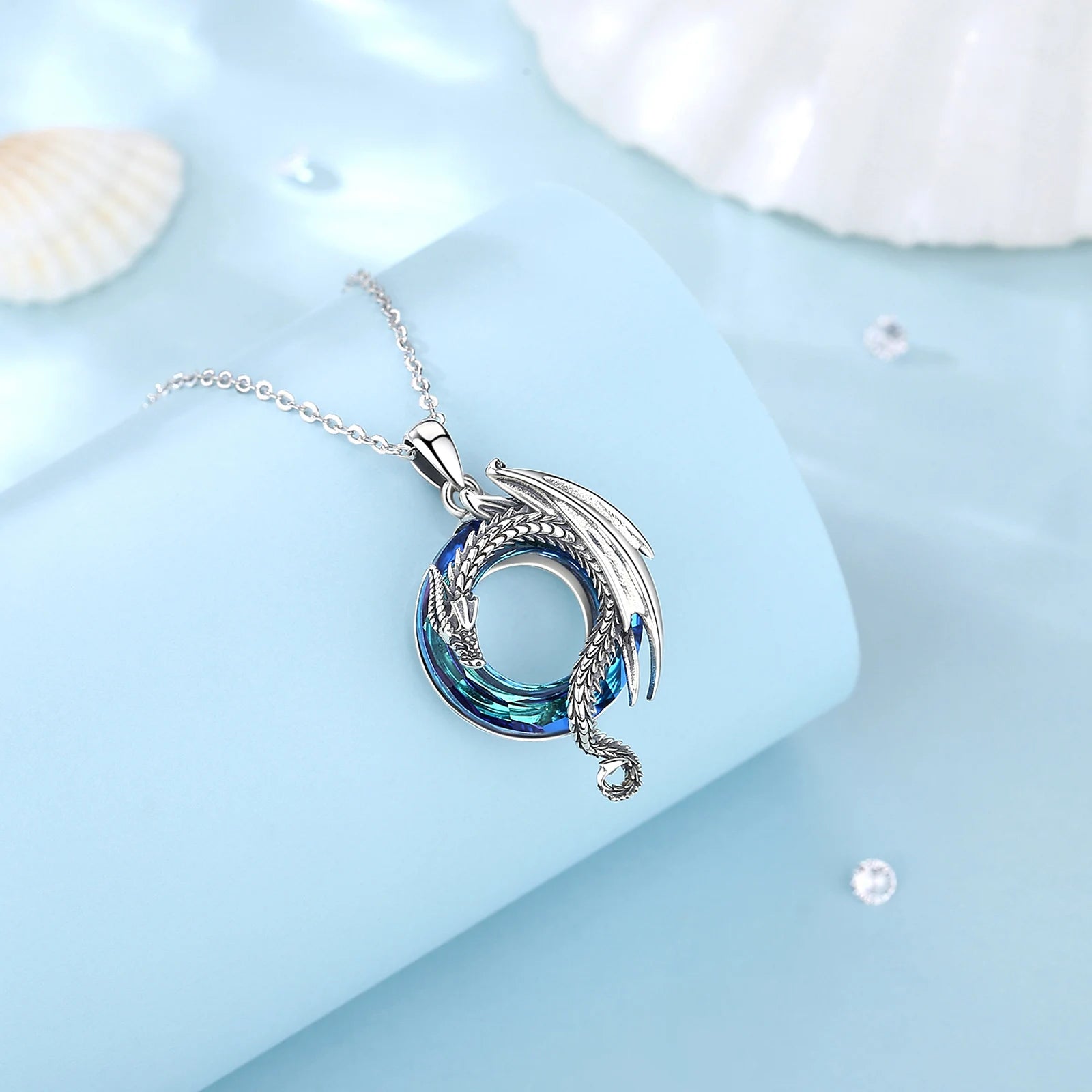 Neckalce 925 Sterling Silver Dragon  for Women Luxury Austrian Crystal Cool Dragon Trendy Jewelry