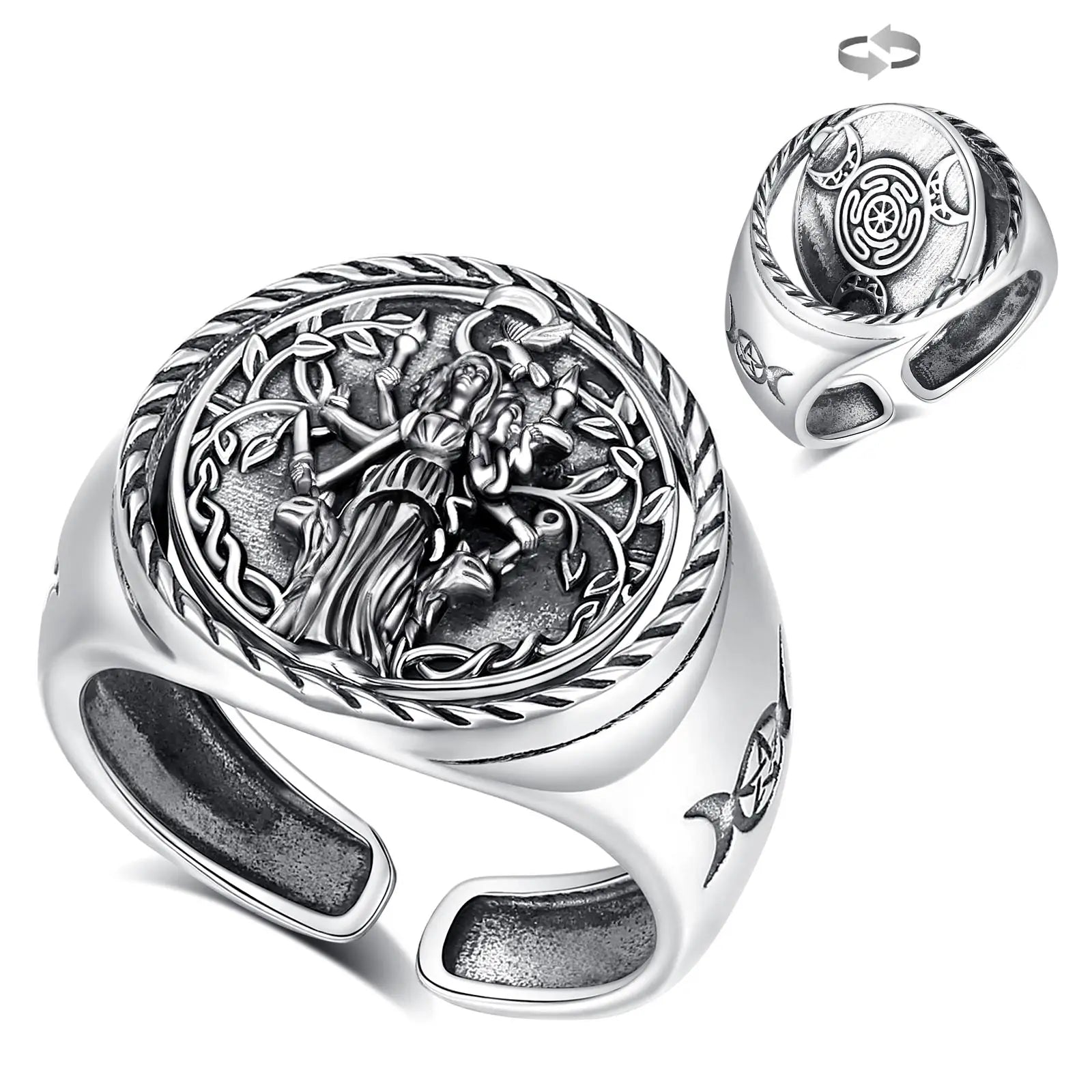 Ring Triple Moon Goddess Rotatable