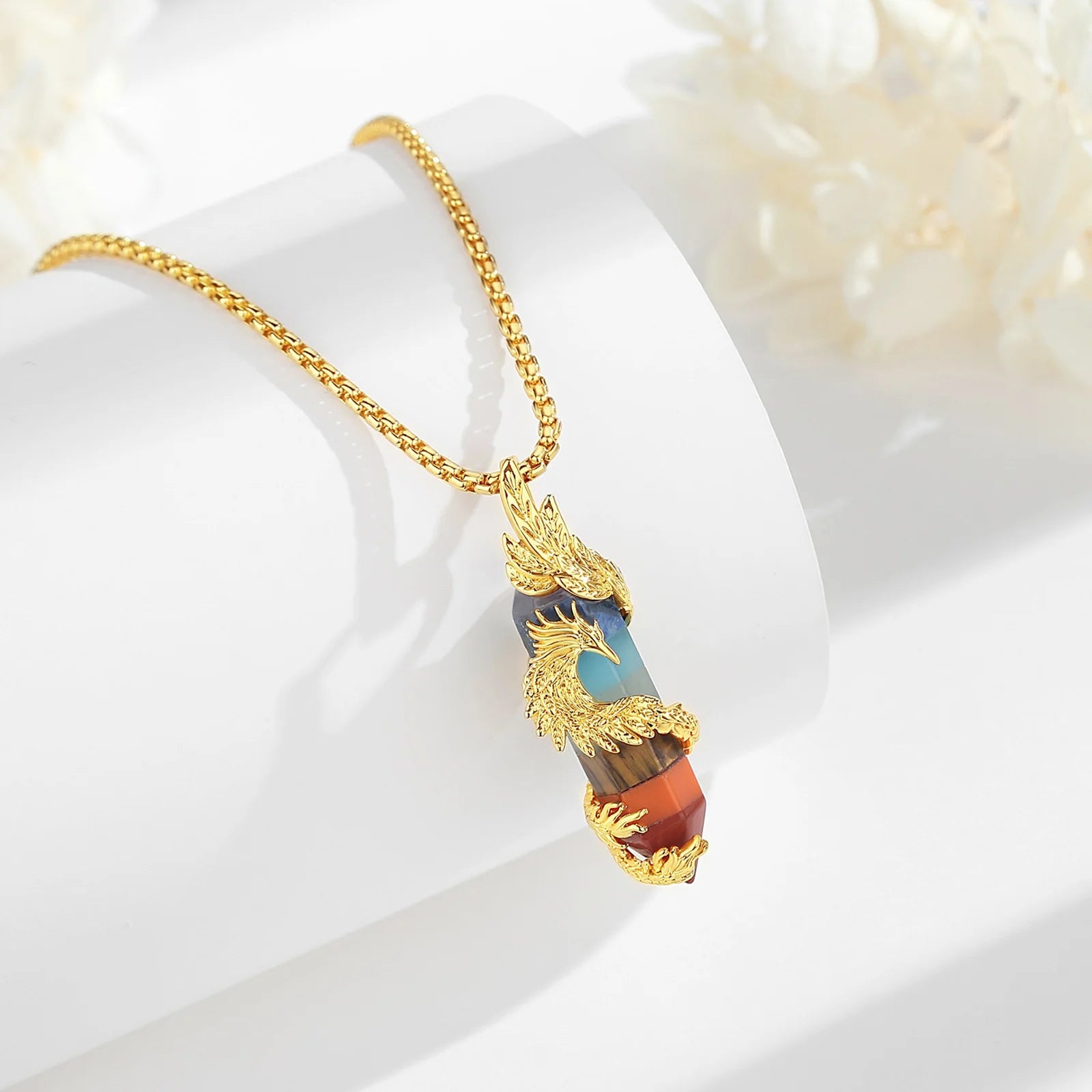 Necklace Obsidian Phoenix  Amethyst Carnelian Turquoise White crystal Healing Stone Pendant Spiritual