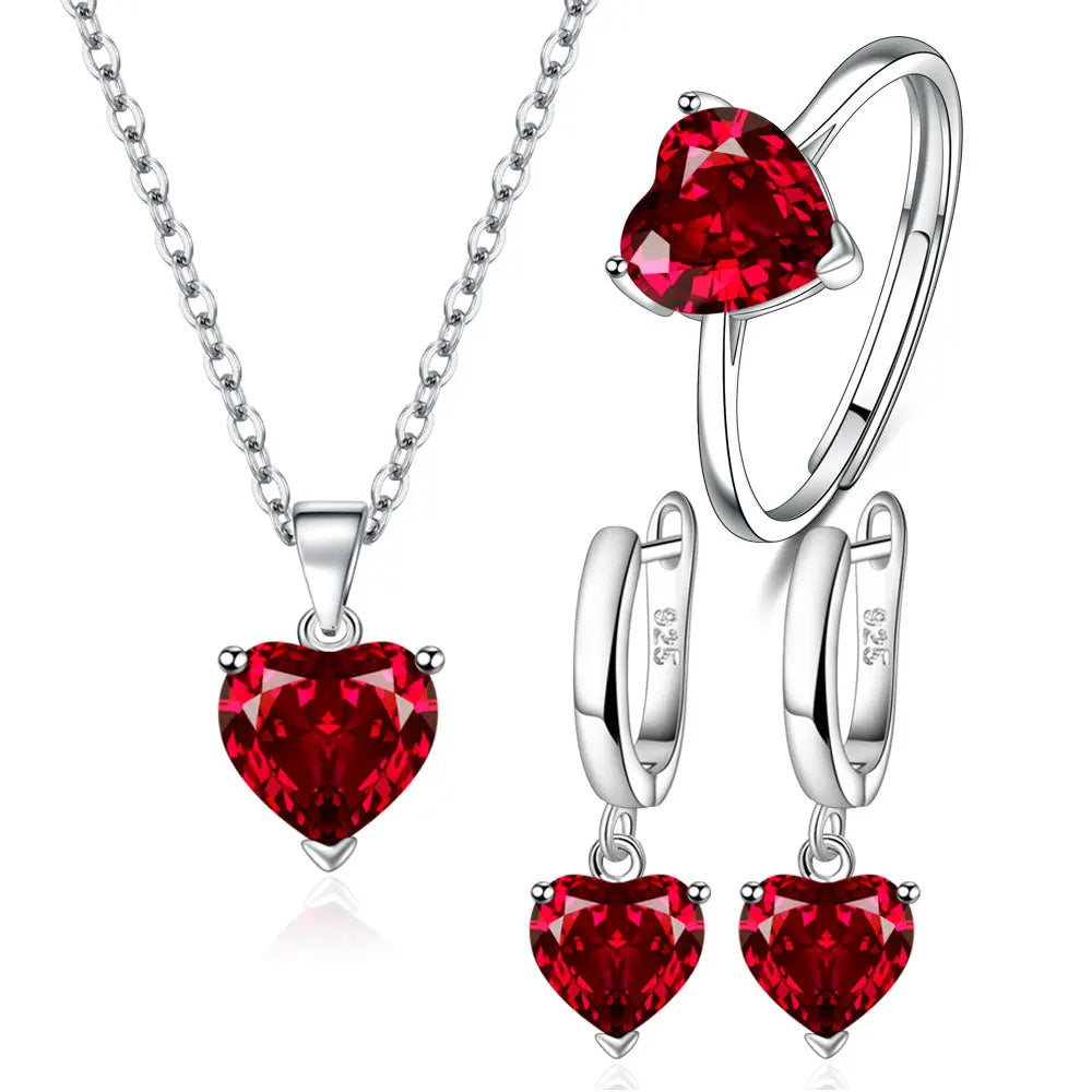 Necklace/Earrings/Ring 925 Sterling Silver Jewelry Sets For Women Heart Zircon  Wedding Bridal Elegant Christmas