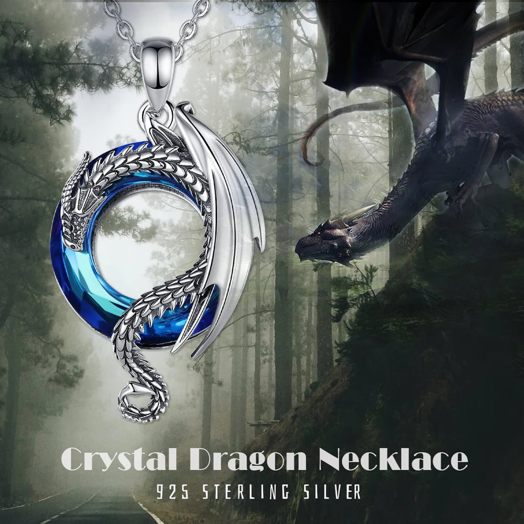 Neckalce 925 Sterling Silver Dragon  for Women Luxury Austrian Crystal Cool Dragon Trendy Jewelry