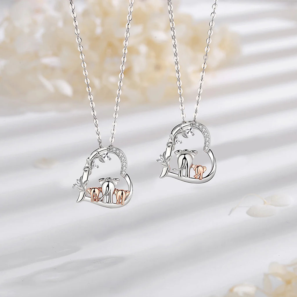 Necklace Mother & Baby Elephant Heart