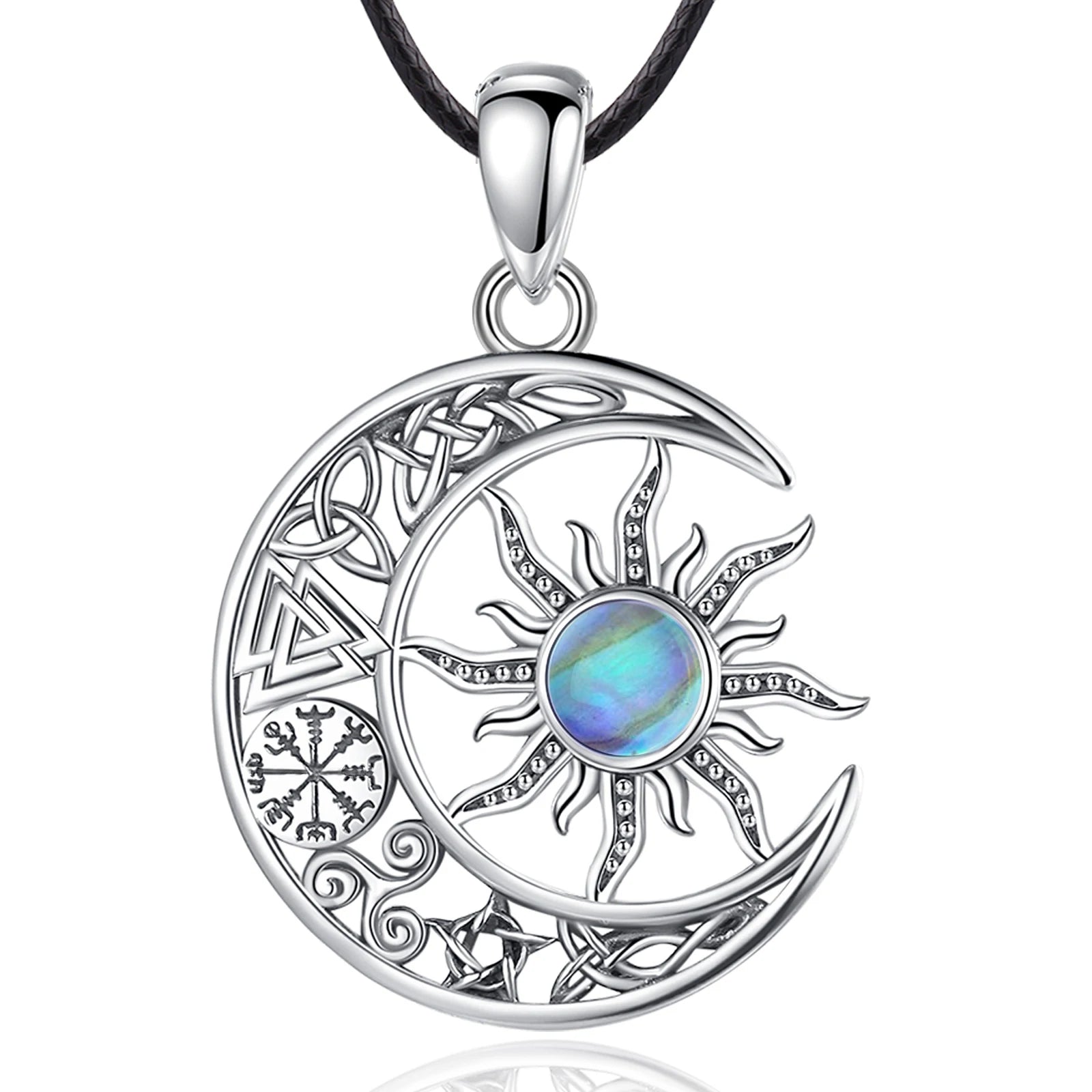 Necklace for Women & Man  925 Sterling Silver Sun Moon Pentagram Viking Celtic knot Moon Pendant Fine Jewelry party
