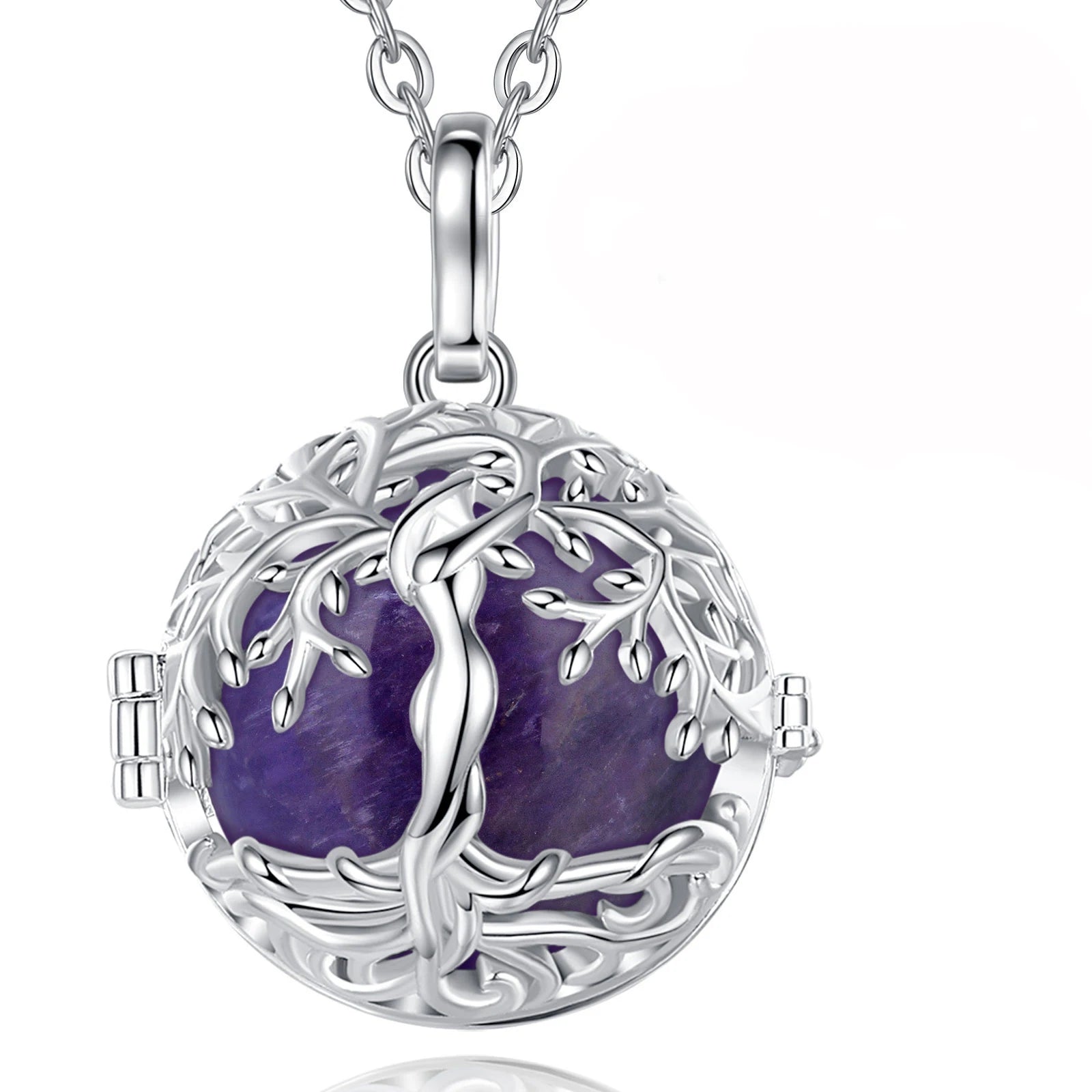 Necklace Tree of Life Cage  Amethyst Energy Healing Crystal Stone Jade Lapis Pendant Spiritual DIY