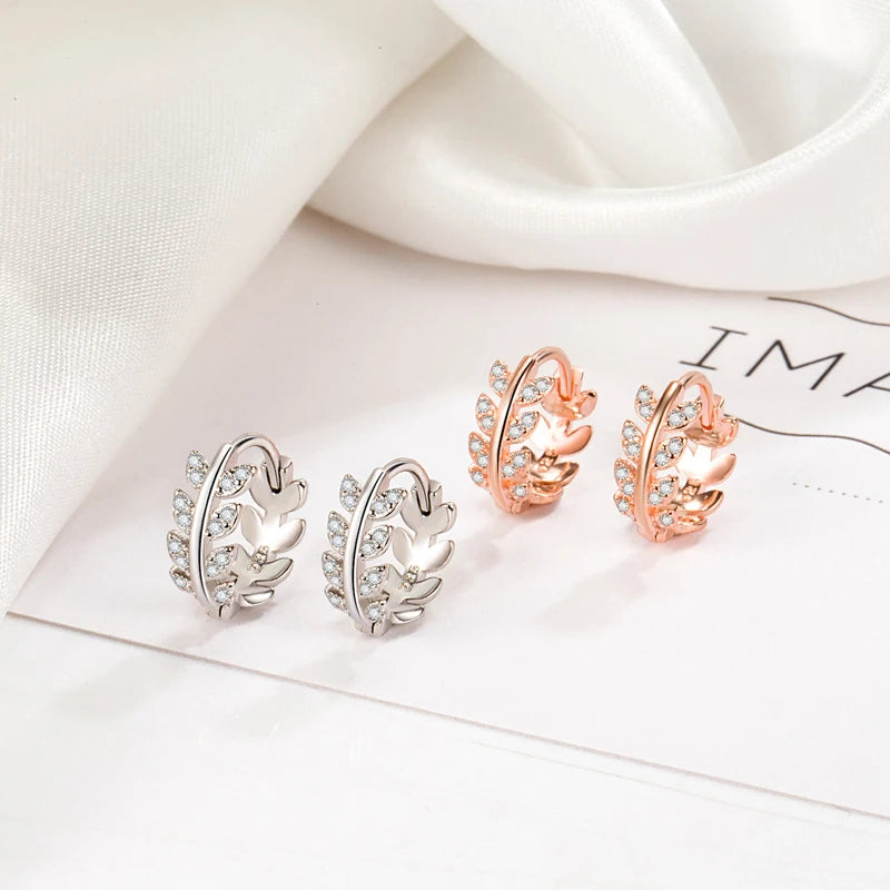 Earrings Punk Rock Rose Gold Leaf Hoop