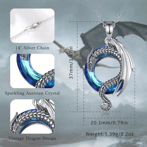Neckalce 925 Sterling Silver Dragon  for Women Luxury Austrian Crystal Cool Dragon Trendy Jewelry