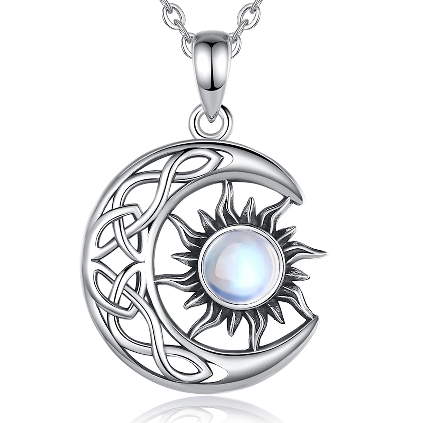 Necklace for Women & Man  925 Sterling Silver Sun Moon Pentagram Viking Celtic knot Moon Pendant Fine Jewelry party