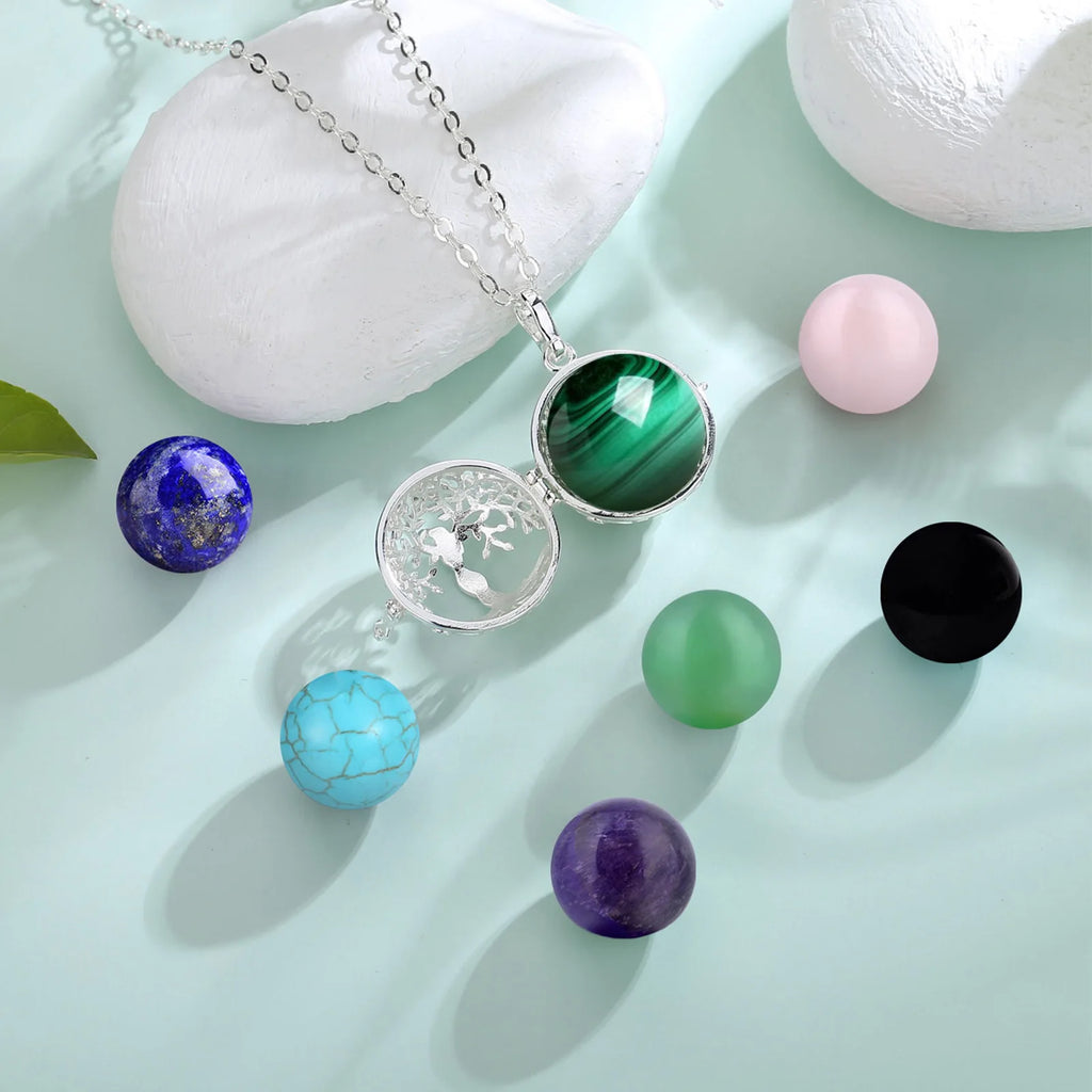 Necklace Tree of Life Cage  Amethyst Energy Healing Crystal Stone Jade Lapis Pendant Spiritual DIY