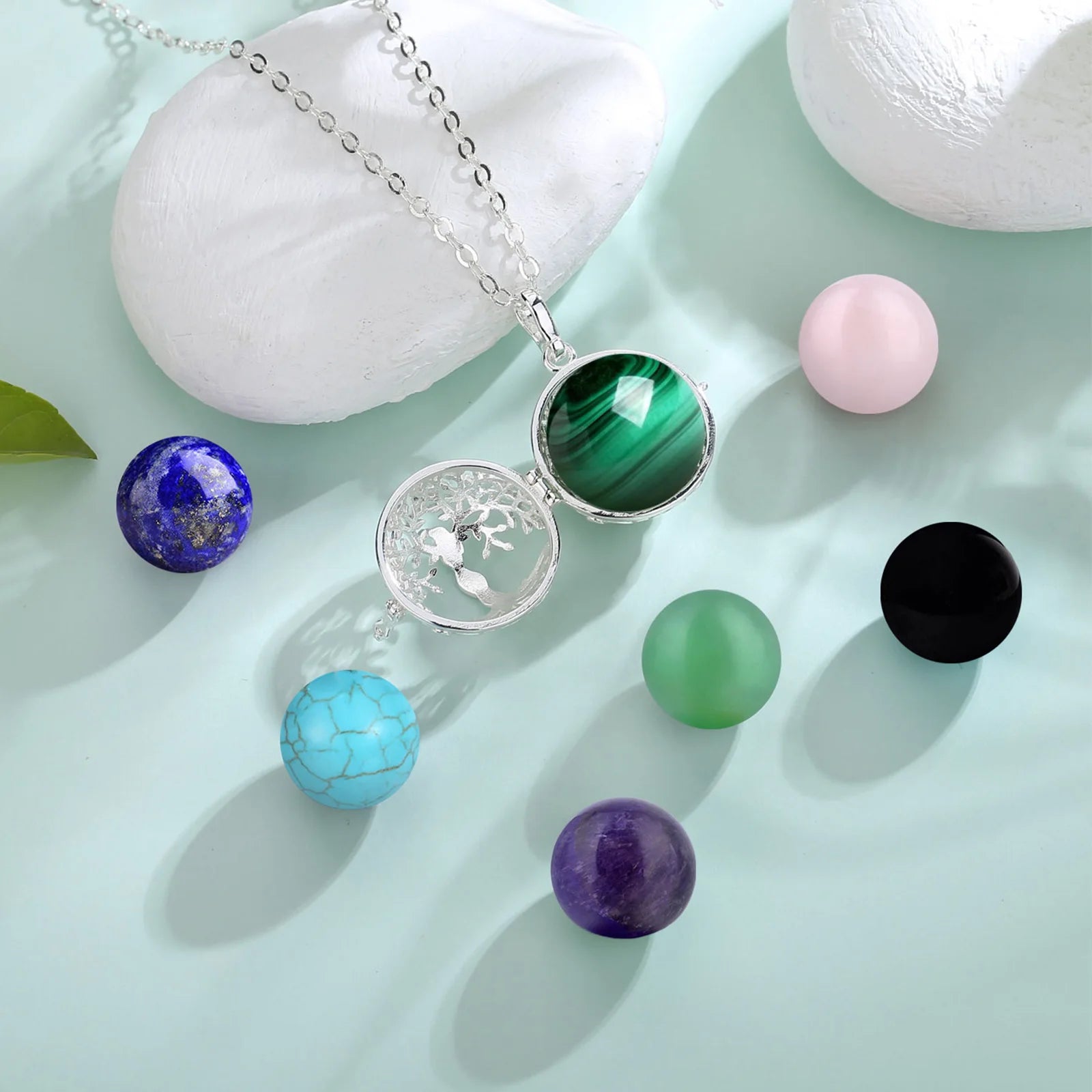 Necklace Tree of Life Cage  Amethyst Energy Healing Crystal Stone Jade Lapis Pendant Spiritual DIY