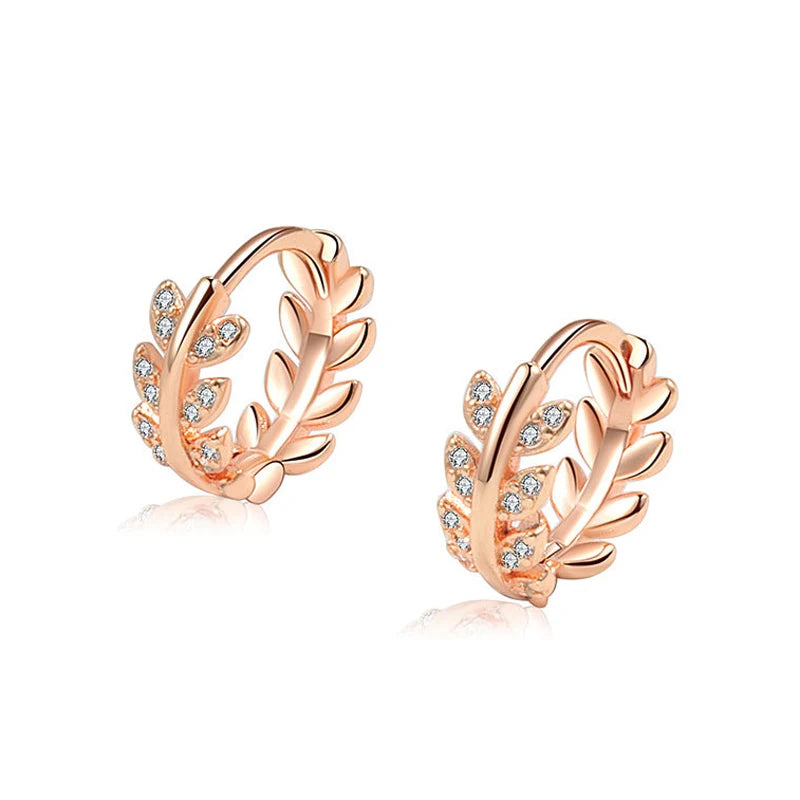 Earrings Punk Rock Rose Gold Leaf Hoop