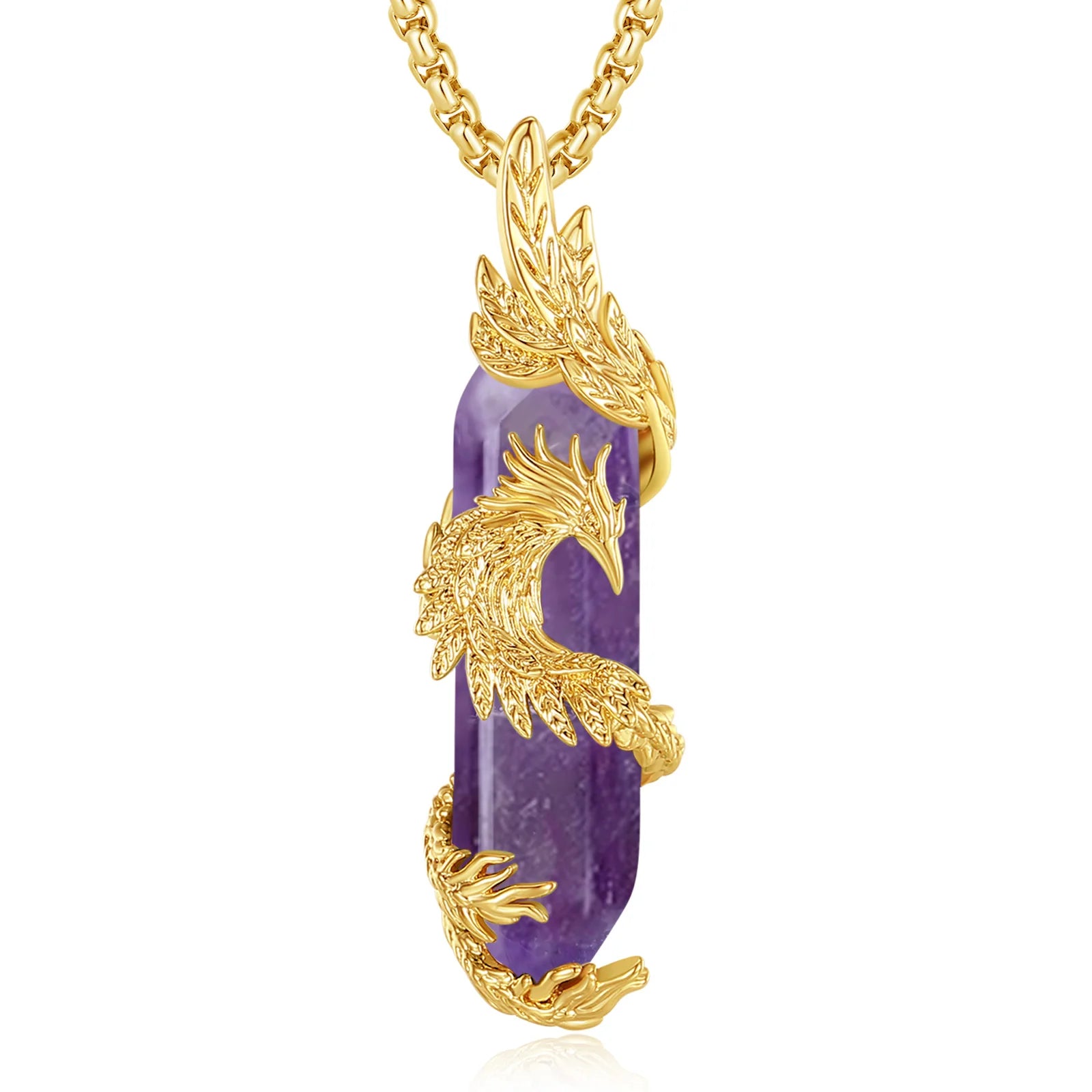 Necklace Obsidian Phoenix  Amethyst Carnelian Turquoise White crystal Healing Stone Pendant Spiritual