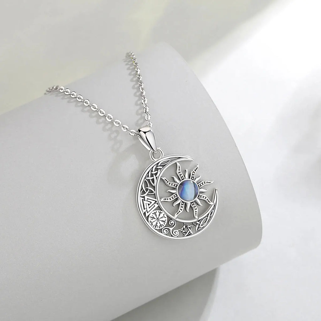 Necklace for Women & Man  925 Sterling Silver Sun Moon Pentagram Viking Celtic knot Moon Pendant Fine Jewelry party