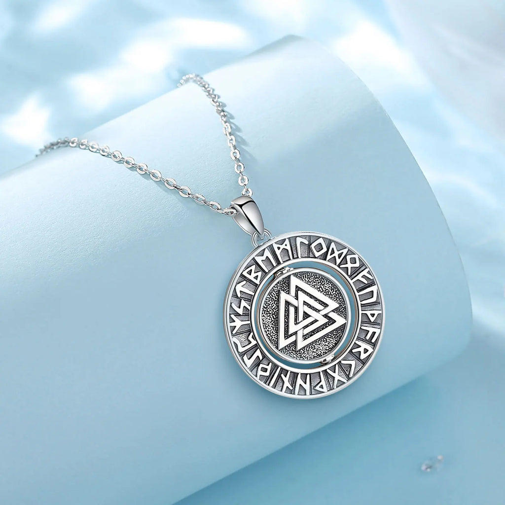 Runes viking 925 Sterling Silver for Women Man Compass Norse Viking Amulet Necklace rotatable