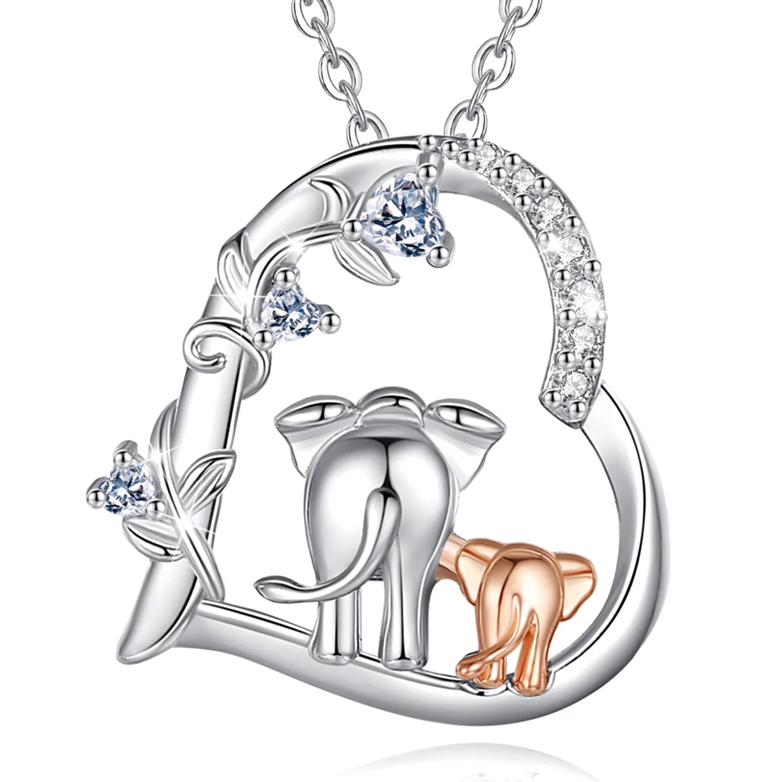 Necklace Mother & Baby Elephant Heart