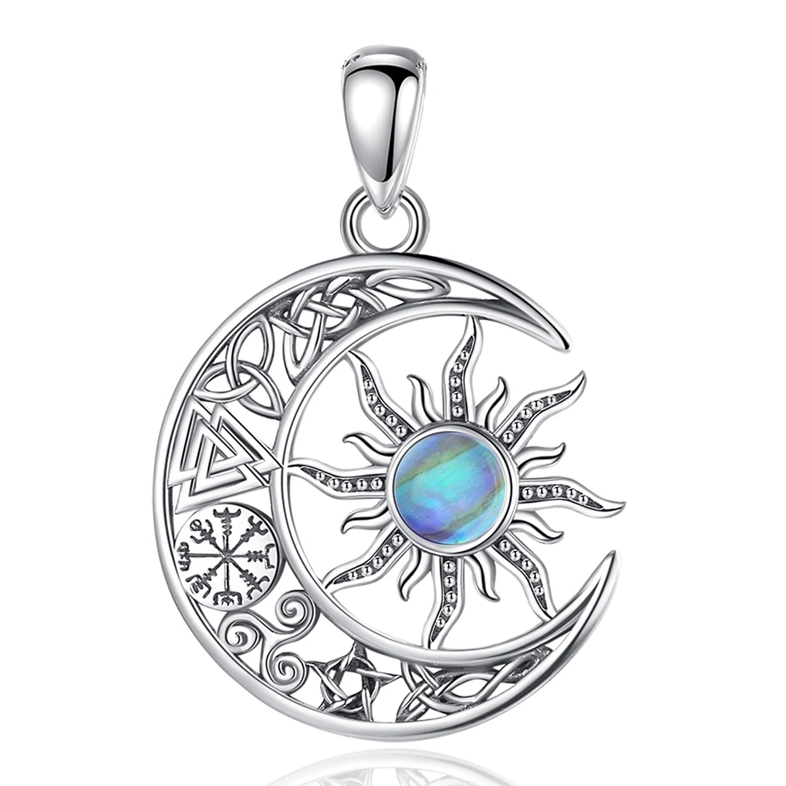 Necklace for Women & Man  925 Sterling Silver Sun Moon Pentagram Viking Celtic knot Moon Pendant Fine Jewelry party
