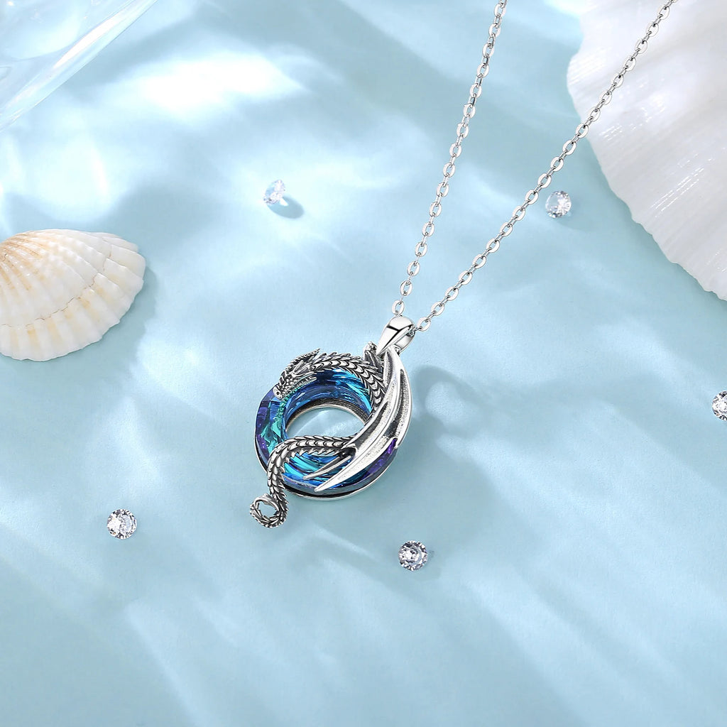 Neckalce 925 Sterling Silver Dragon  for Women Luxury Austrian Crystal Cool Dragon Trendy Jewelry