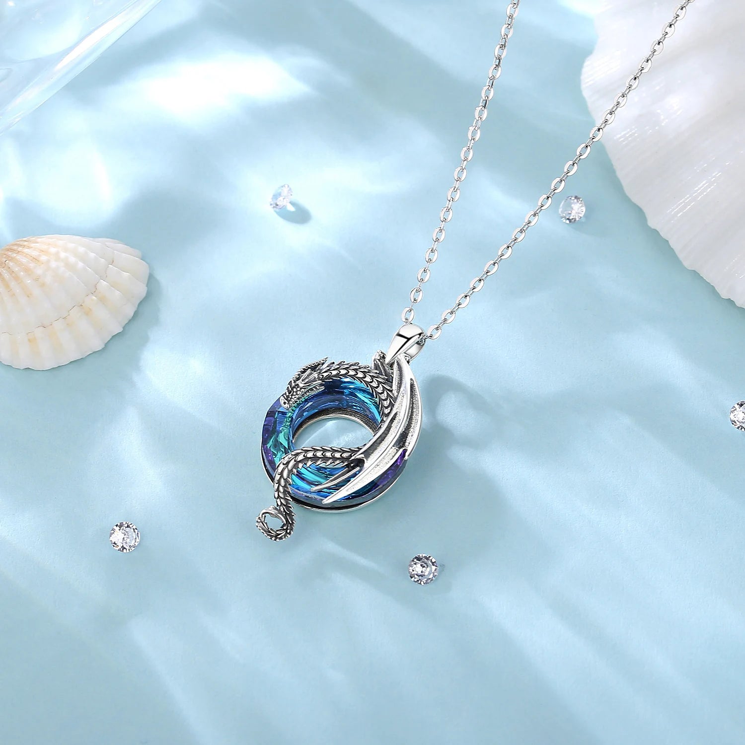 Neckalce 925 Sterling Silver Dragon  for Women Luxury Austrian Crystal Cool Dragon Trendy Jewelry