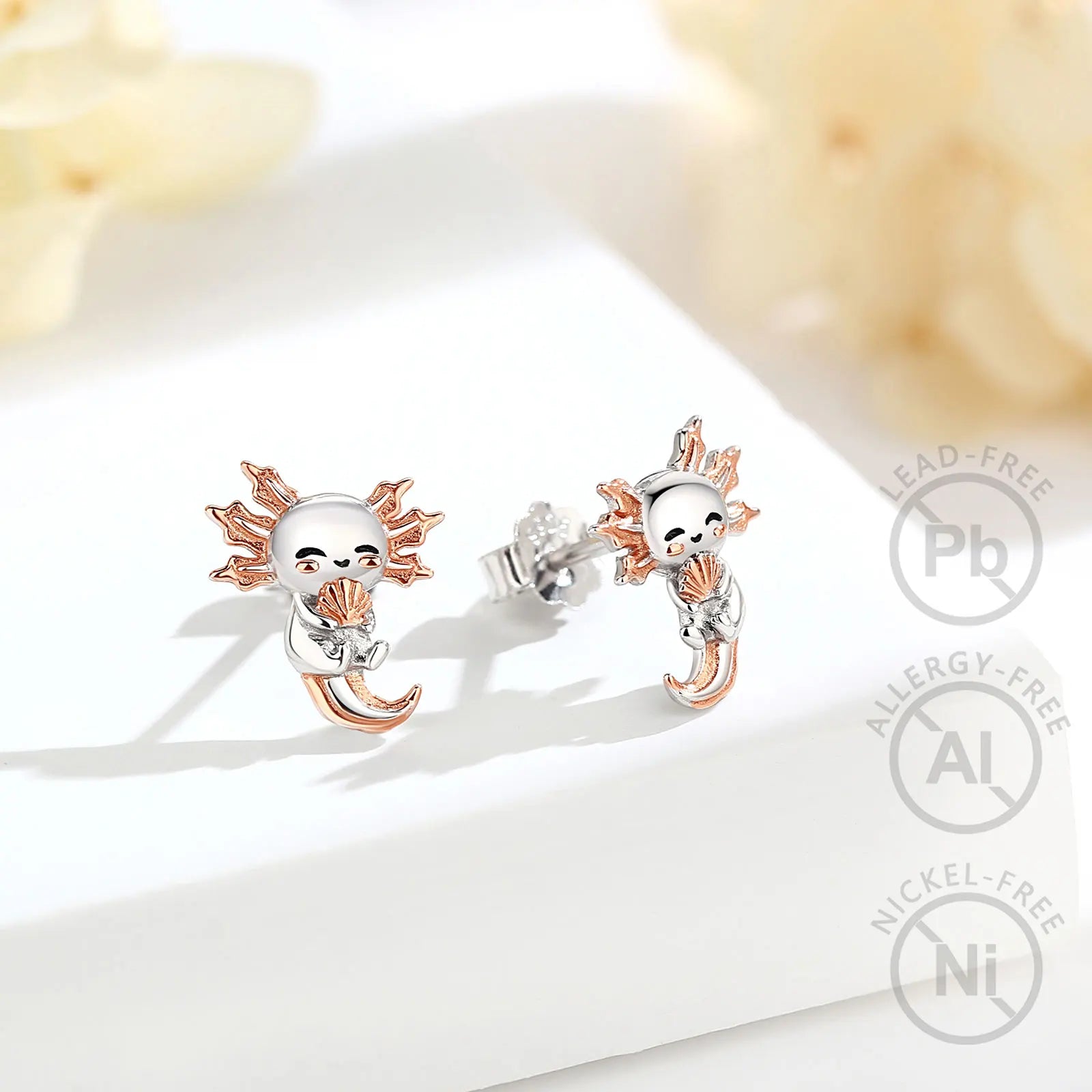Cute Axolotl 925 Sterling Silver  Earrings Kawaii Zircon Axolotl Stud Earrings Animal Jewelry Christmas Gift for Woman